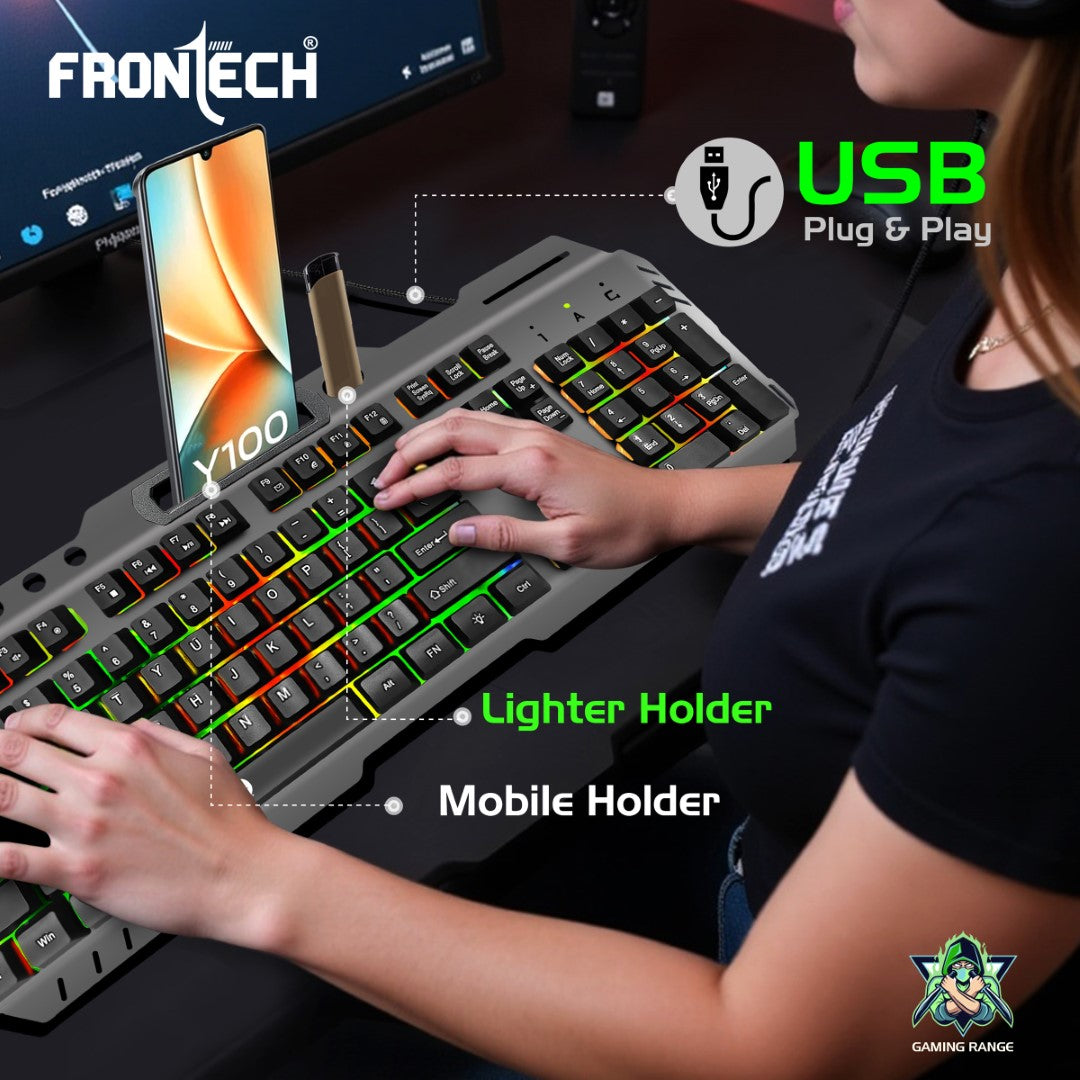 Frontech Wired Gaming Keyboard | 104 Keys | Rainbow Backlight | USB Plug & Play (KB-0049) Frontech Wired Gaming Keyboard | 104 Keys | Rainbow Backlight | USB Plug & Play (KB-0049)